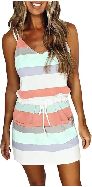 Summer Dresses for Women 2025 Causal Short Sleeve V Neck Sundresses Tie Front A-Line Dresses Beach Vacation Clothes
