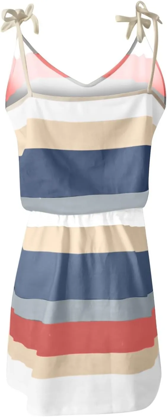 Summer Dresses for Women 2025 Causal Short Sleeve V Neck Sundresses Tie Front A-Line Dresses Beach Vacation Clothes