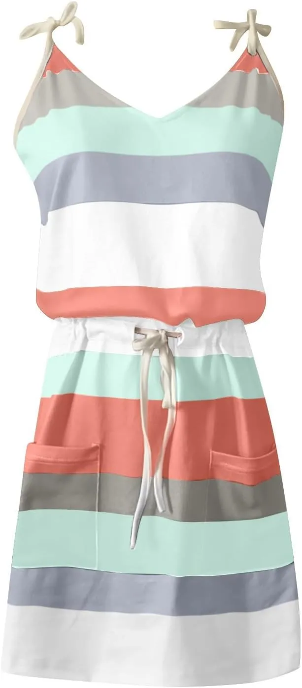 Summer Dresses for Women 2025 Causal Short Sleeve V Neck Sundresses Tie Front A-Line Dresses Beach Vacation Clothes
