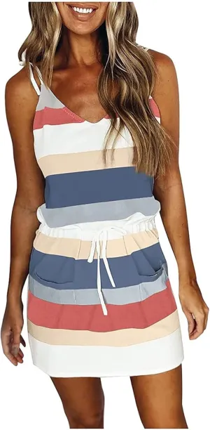 Summer Dresses for Women 2025 Causal Short Sleeve V Neck Sundresses Tie Front A-Line Dresses Beach Vacation Clothes