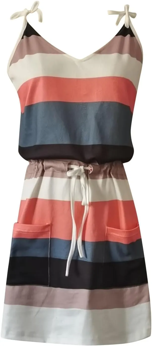 Summer Dresses for Women 2025 Causal Short Sleeve V Neck Sundresses Tie Front A-Line Dresses Beach Vacation Clothes