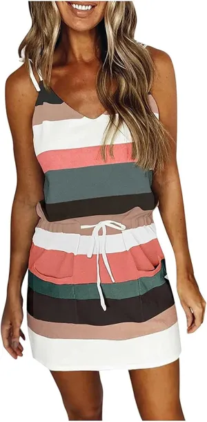Summer Dresses for Women 2025 Causal Short Sleeve V Neck Sundresses Tie Front A-Line Dresses Beach Vacation Clothes