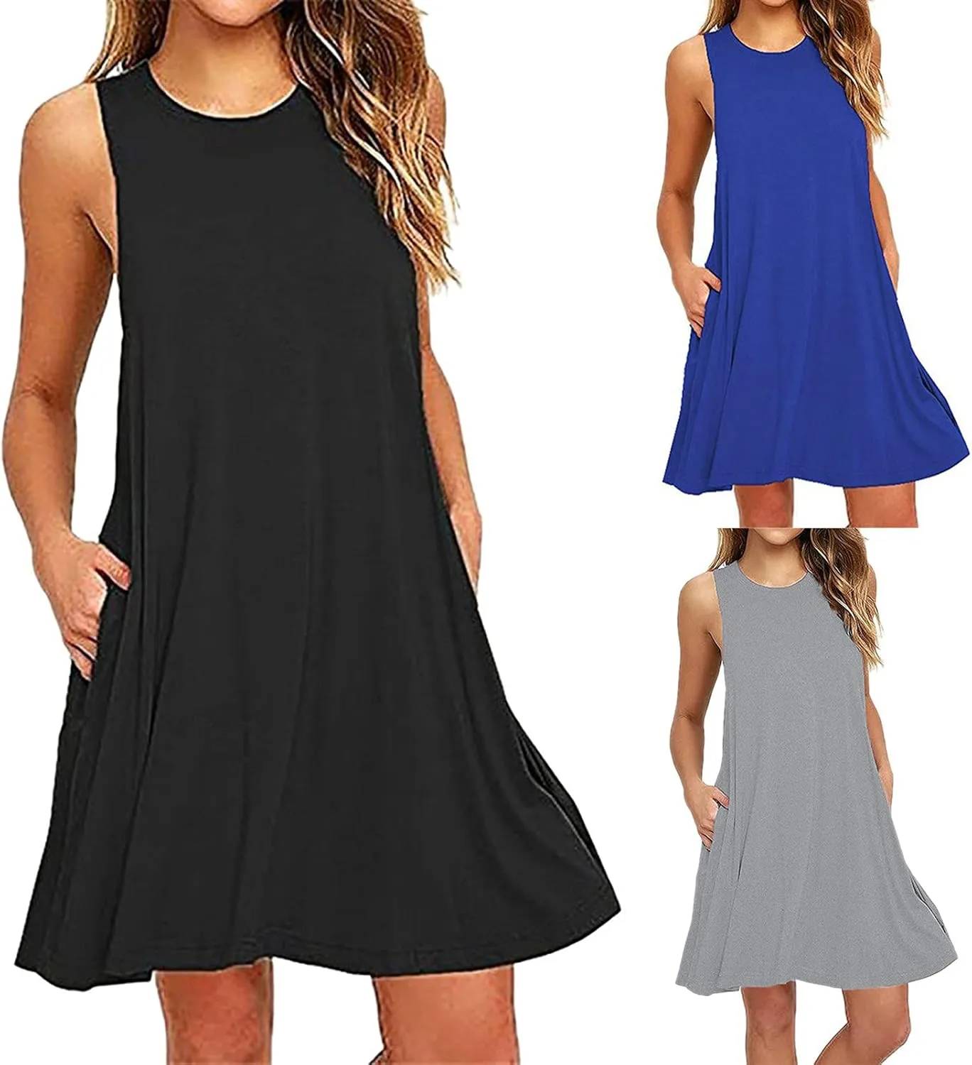 Sundresses for Women 2025 Summer Sleeveless Beach Vacation Tank Dresses Flowy Swimsuit Coverup with with Pockets