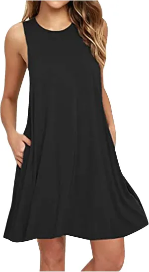 Sundresses for Women 2025 Summer Sleeveless Beach Vacation Tank Dresses Flowy Swimsuit Coverup with with Pockets