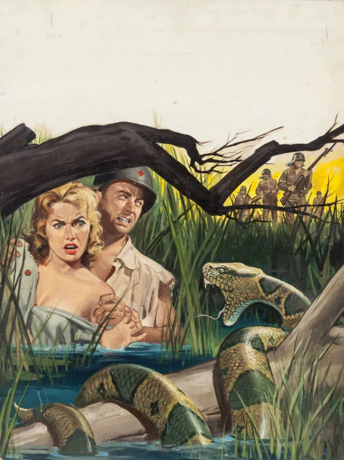 The Ordeal of the Nurse and the Corpsman - Man's Life Magazine Cover Pulp Art - Wil Hulsey Painting - Art Prints