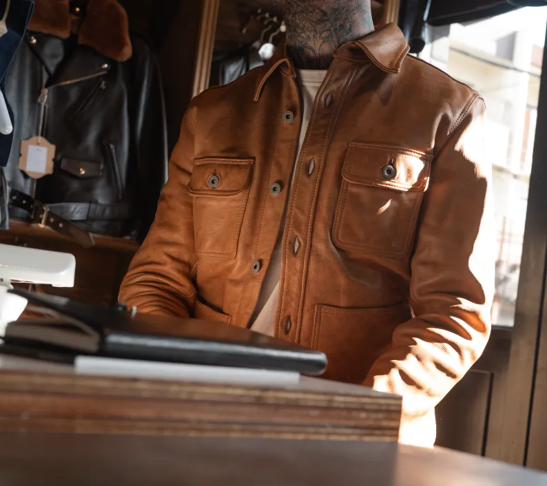 The Shop Vancouver Scar Kakishibu Horsehide Chore Shirt