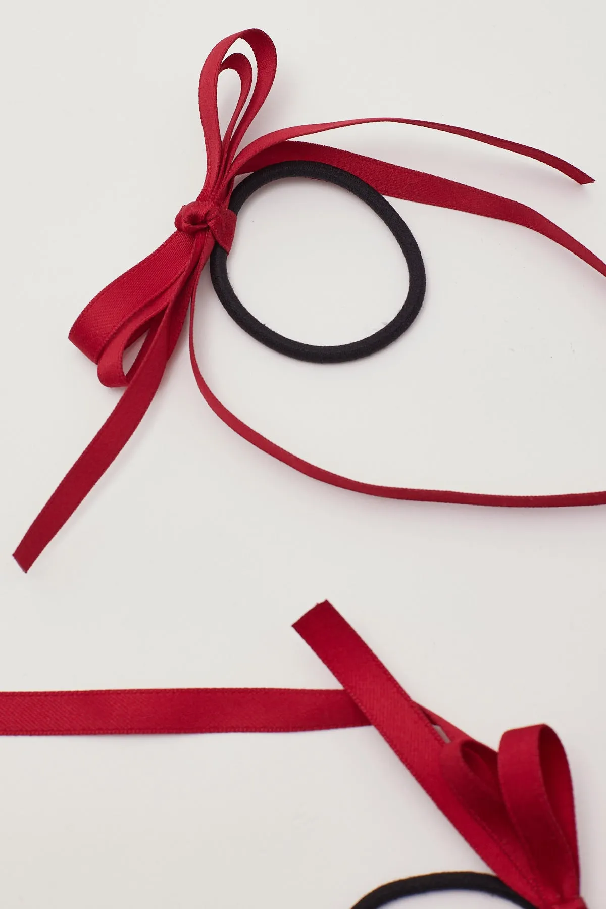 Token Double Layer Satin Bow Hairties Red