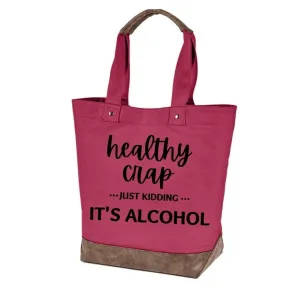 tote bag for women, canvas, grocery, beach, reusable, all occasion tote bag "Healthy crap" (One Size, Cranberry)
