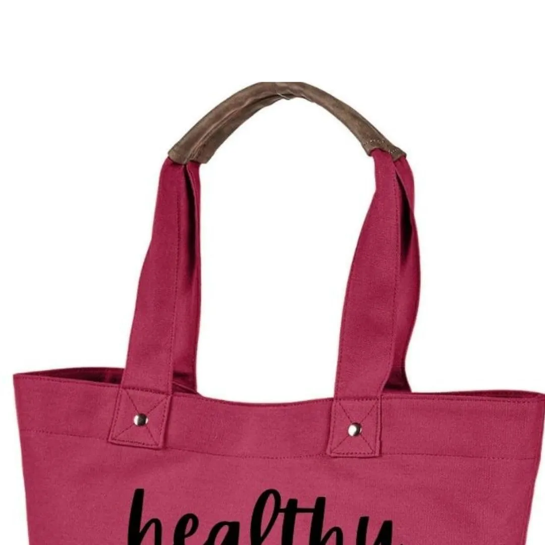 tote bag for women, canvas, grocery, beach, reusable, all occasion tote bag "Healthy crap" (One Size, Cranberry)