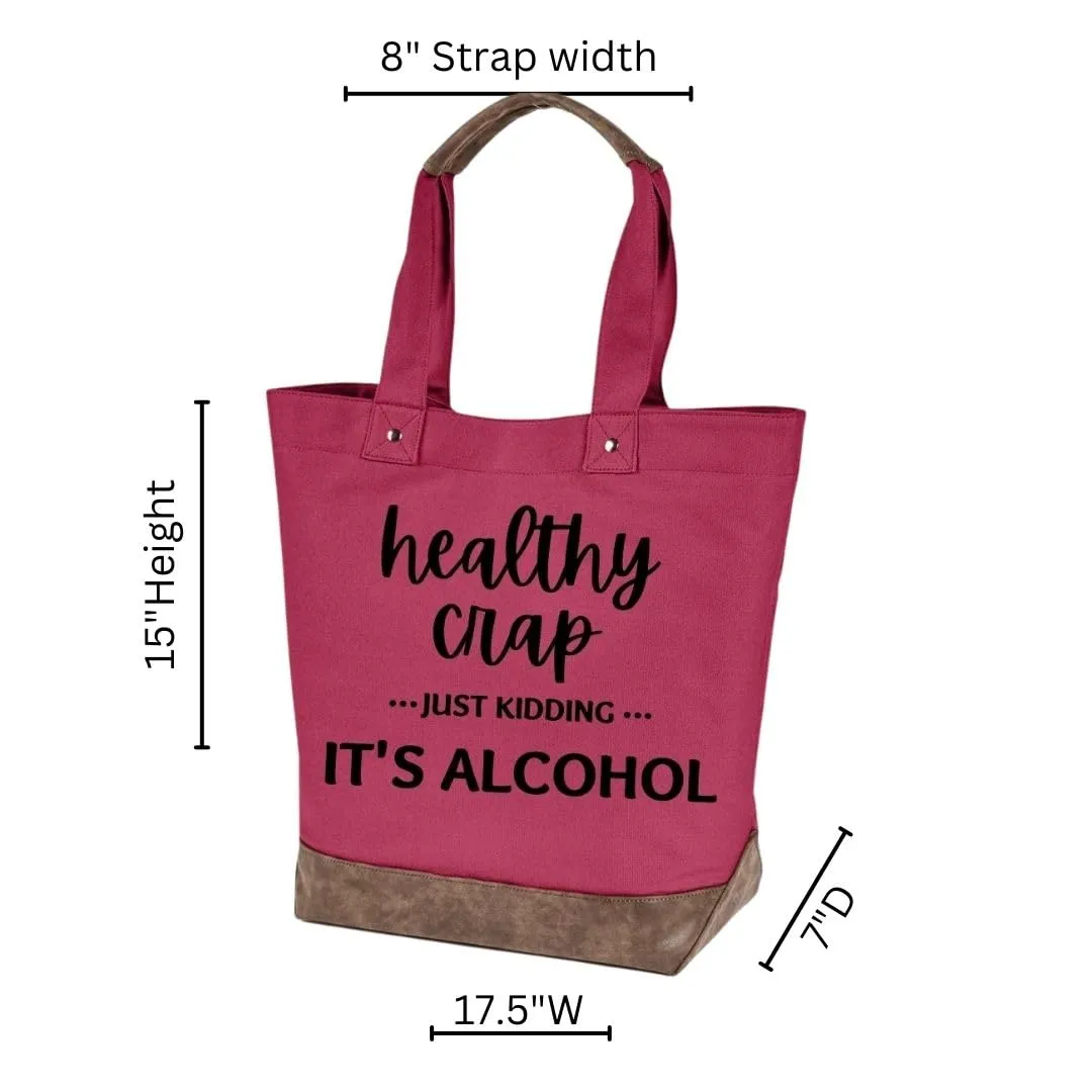 tote bag for women, canvas, grocery, beach, reusable, all occasion tote bag "Healthy crap" (One Size, Cranberry)