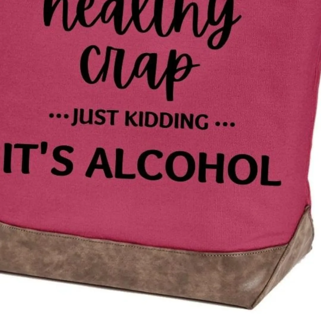 tote bag for women, canvas, grocery, beach, reusable, all occasion tote bag "Healthy crap" (One Size, Cranberry)