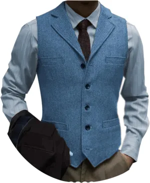 Tuikayoo Men's Tweed Suit Vintage Vest Herringbone Wool Prom Waistcoat Groomsmen