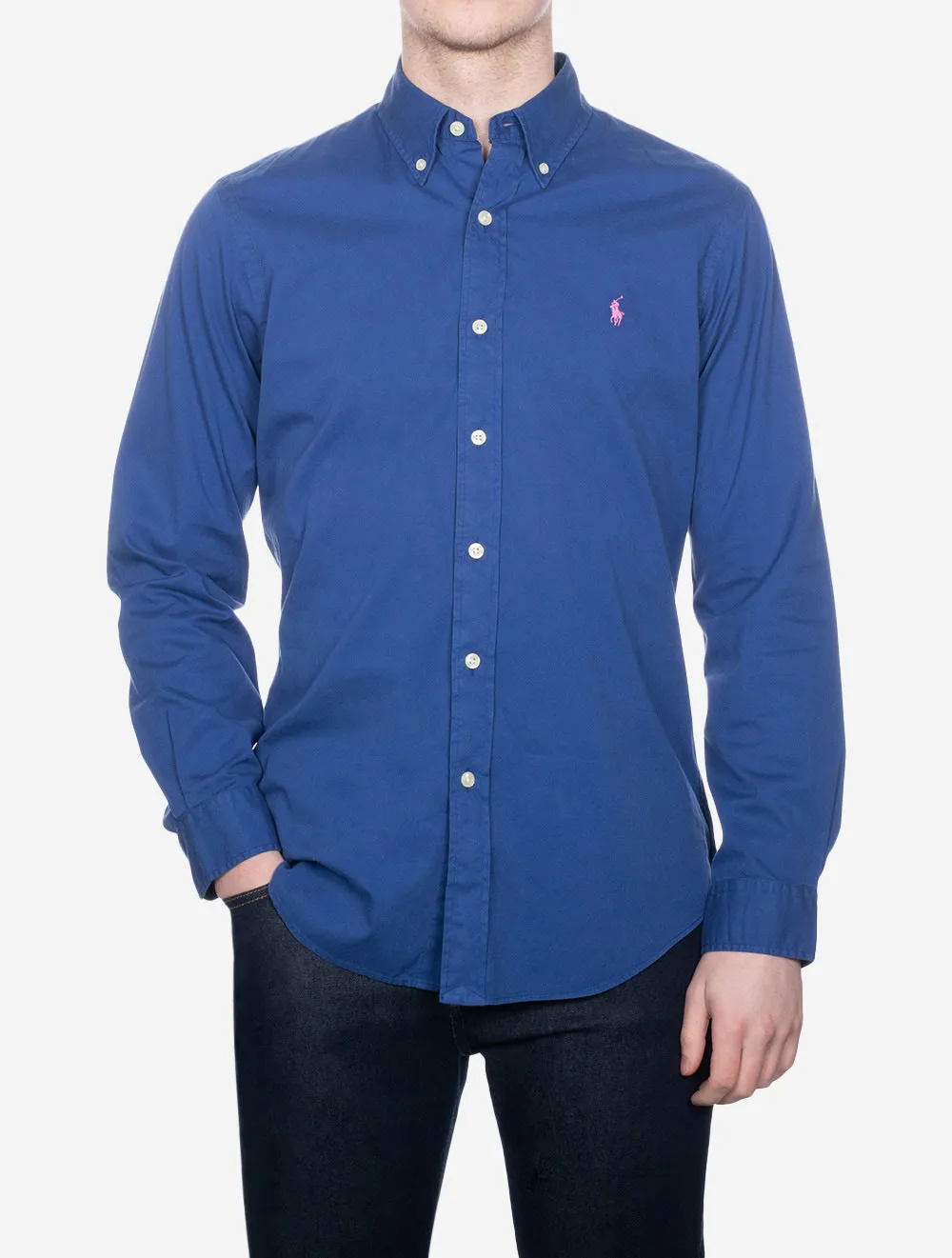 Twill Buttondown Plain Shirt Blue