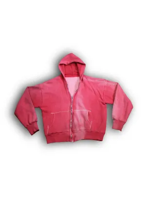 Vintage 1950/1960s Faded Red Thermal Zip-up Hooded Sweatshirt