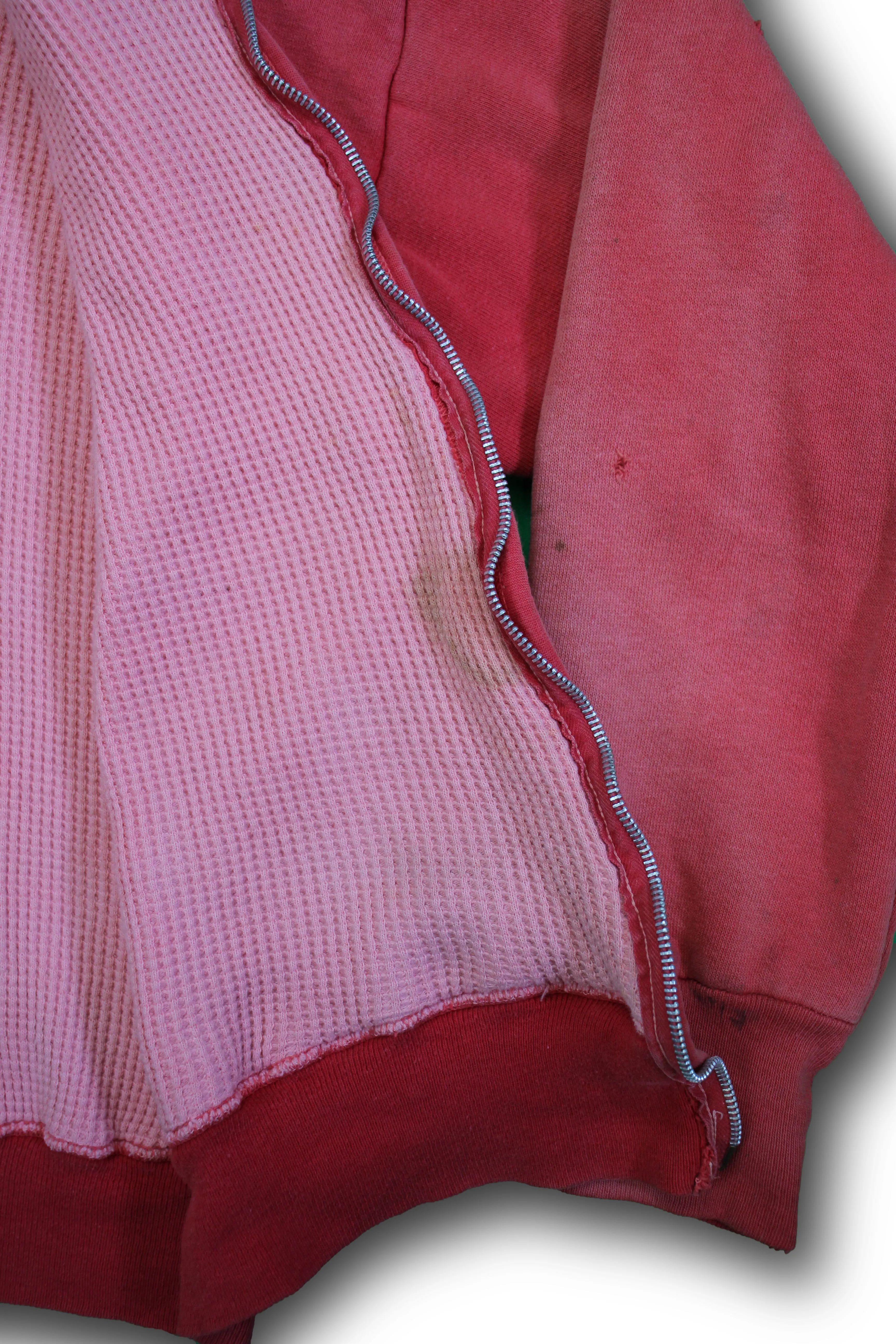 Vintage 1950/1960s Faded Red Thermal Zip-up Hooded Sweatshirt
