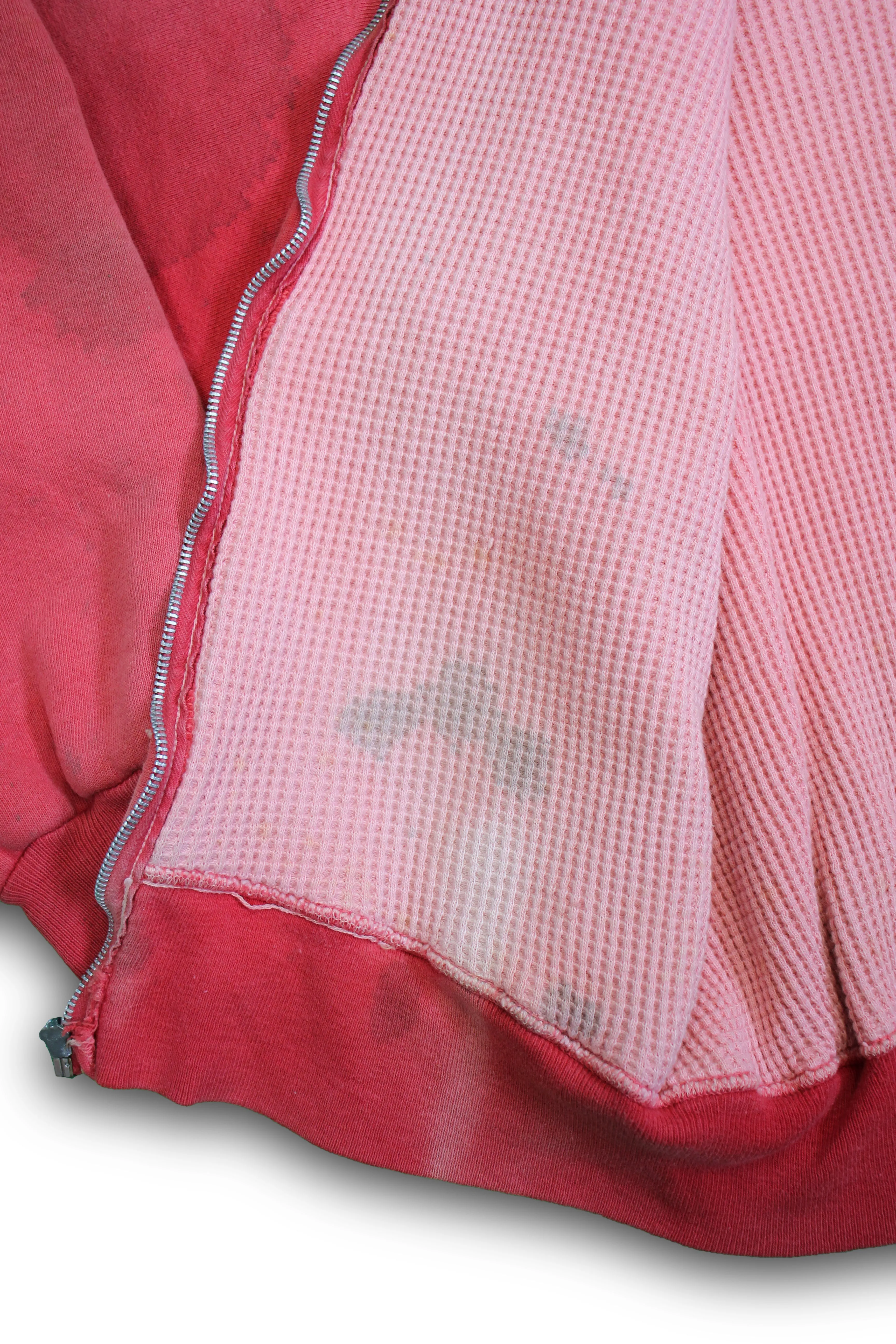 Vintage 1950/1960s Faded Red Thermal Zip-up Hooded Sweatshirt