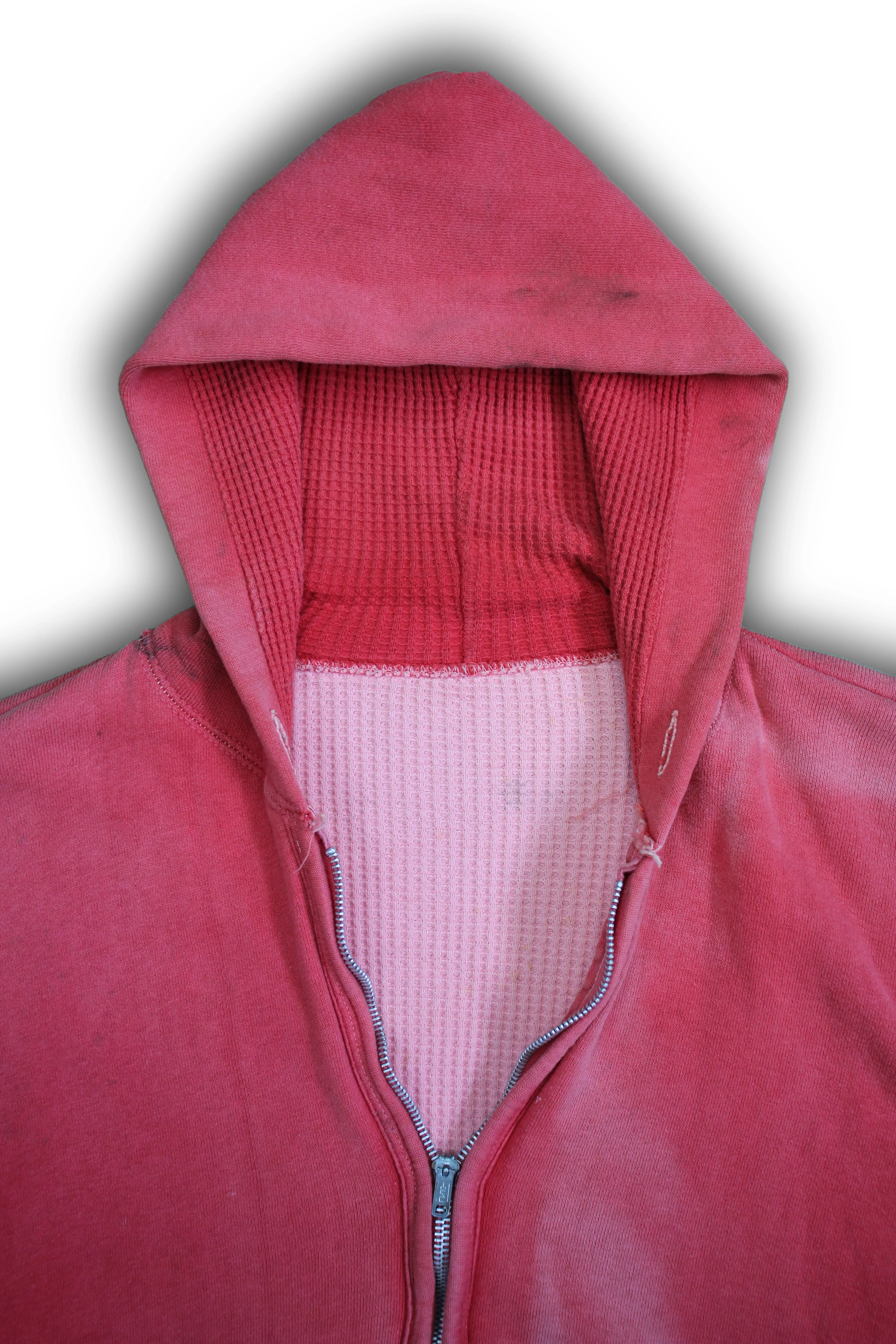Vintage 1950/1960s Faded Red Thermal Zip-up Hooded Sweatshirt