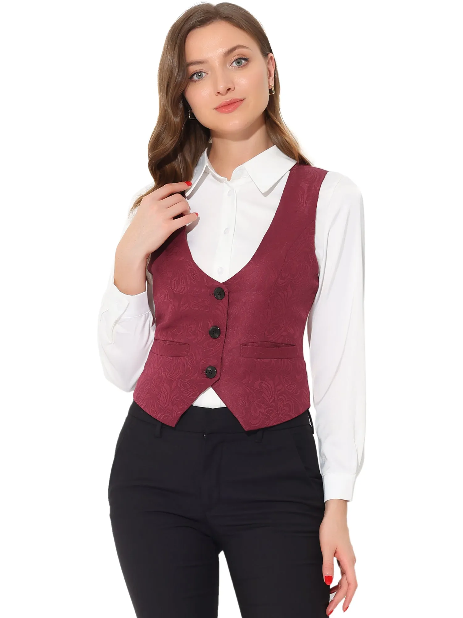 Vintage Button Up Jacquard Steampunk Waistcoat Suit Vest