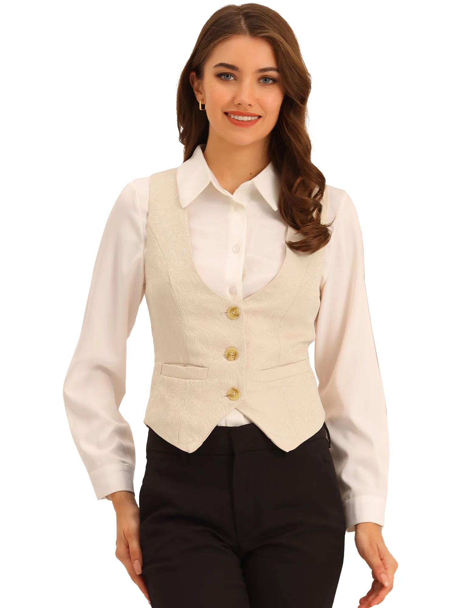 Vintage Button Up Jacquard Steampunk Waistcoat Suit Vest