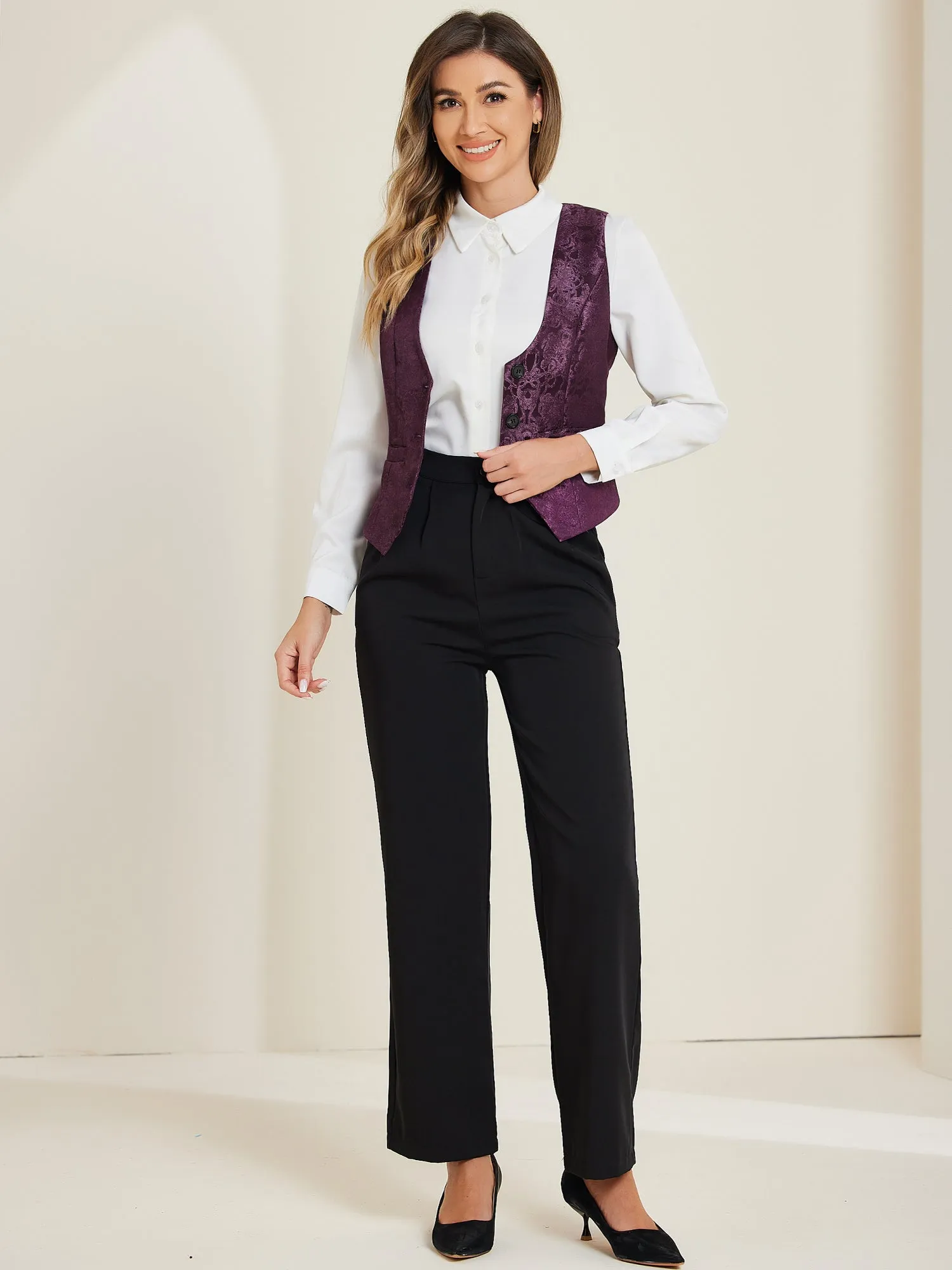 Vintage Button Up Jacquard Steampunk Waistcoat Suit Vest