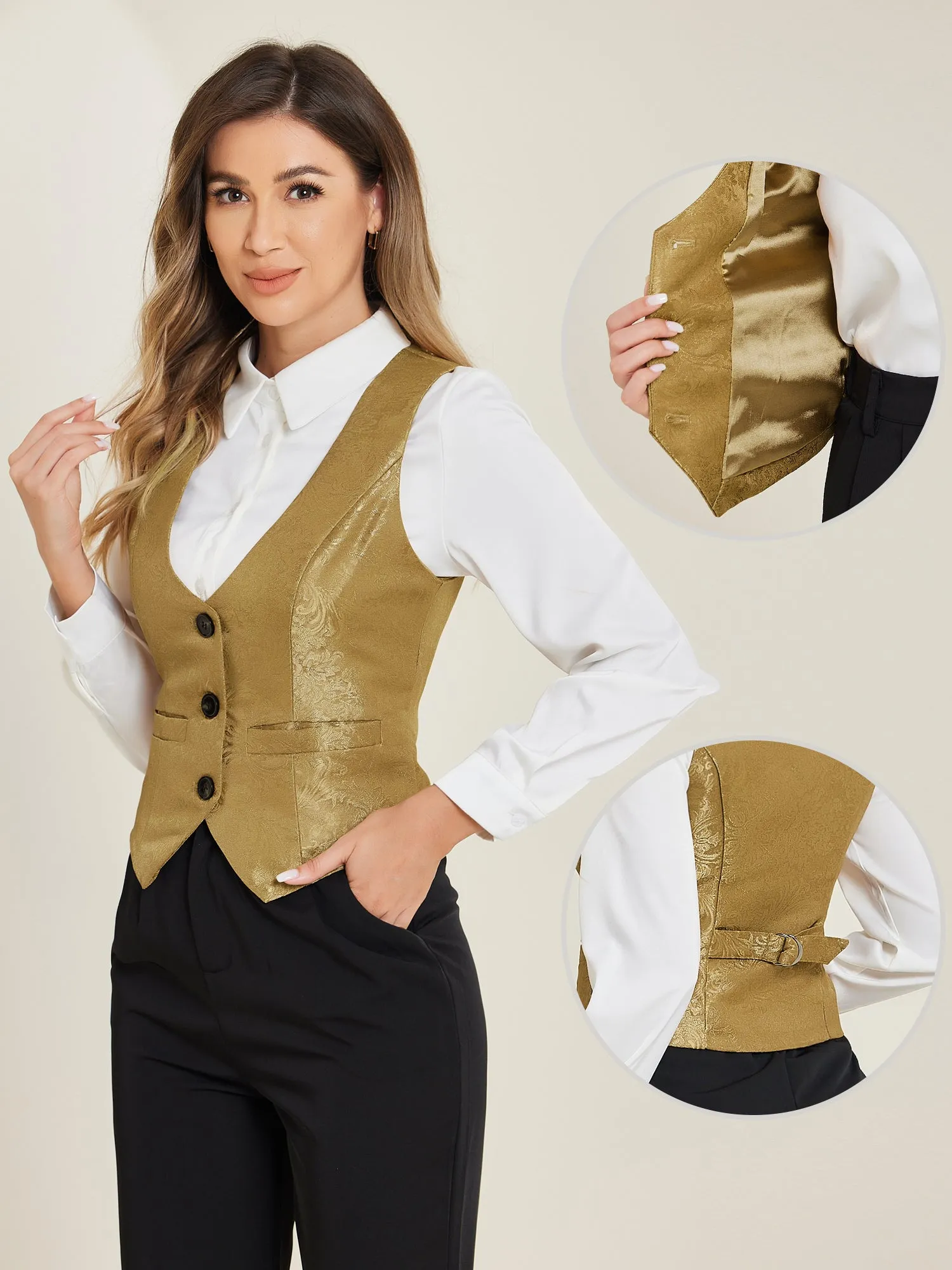 Vintage Button Up Jacquard Steampunk Waistcoat Suit Vest