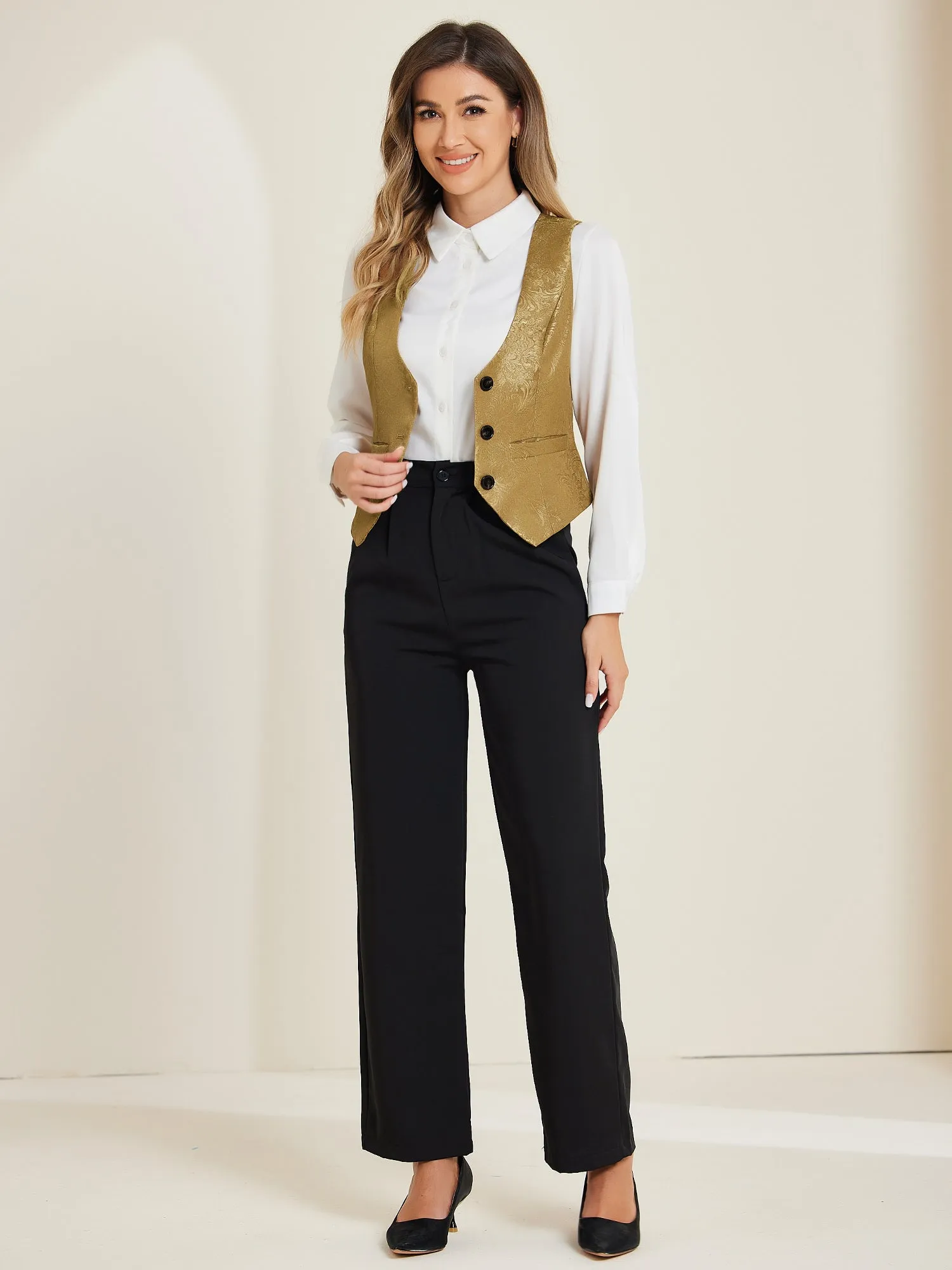 Vintage Button Up Jacquard Steampunk Waistcoat Suit Vest