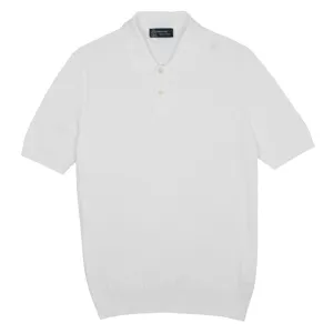 White 100% Cotton Knit Short Sleeve Polo Shirt