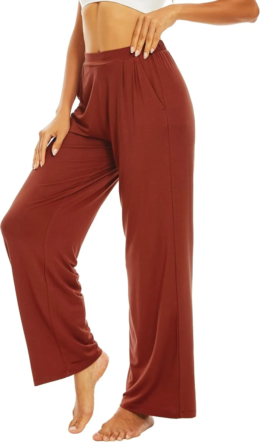 WiWi Women's Wide Leg Pajama Pants Casual Sleep Bottoms Palazzo Yoga Sweatpants Pant with Pockets Viscose from Bamboo S-XXL