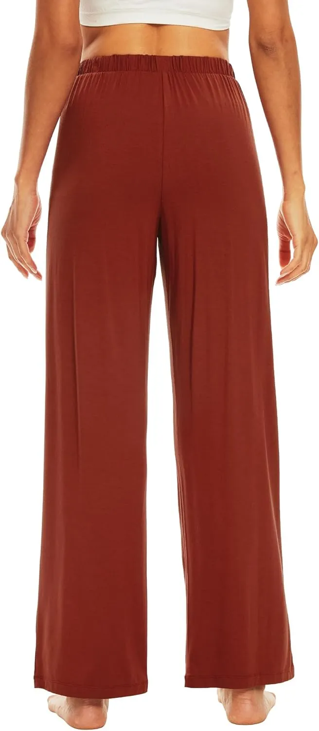 WiWi Women's Wide Leg Pajama Pants Casual Sleep Bottoms Palazzo Yoga Sweatpants Pant with Pockets Viscose from Bamboo S-XXL