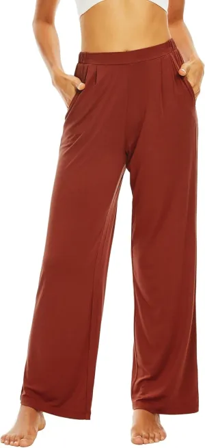 WiWi Women's Wide Leg Pajama Pants Casual Sleep Bottoms Palazzo Yoga Sweatpants Pant with Pockets Viscose from Bamboo S-XXL