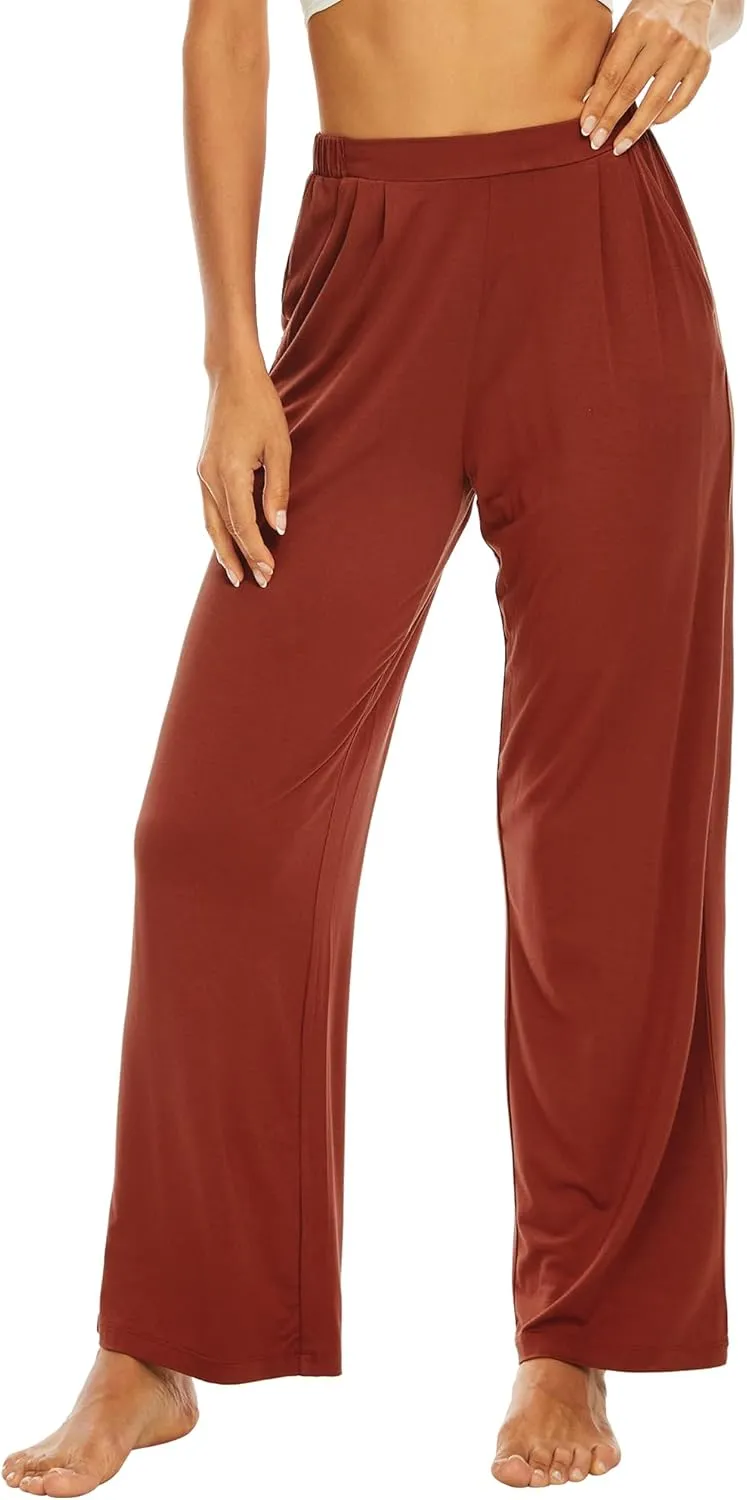 WiWi Women's Wide Leg Pajama Pants Casual Sleep Bottoms Palazzo Yoga Sweatpants Pant with Pockets Viscose from Bamboo S-XXL