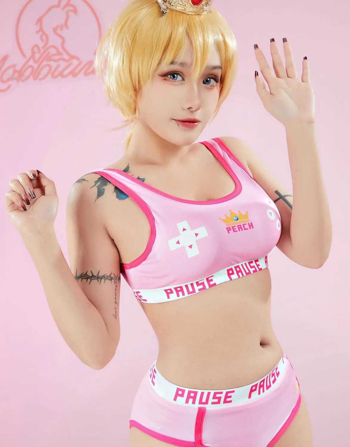 Women Pink Peach Crop Tank Camisole and Panty Sets Yoga Outfits Sports Loungewear Bralette Set