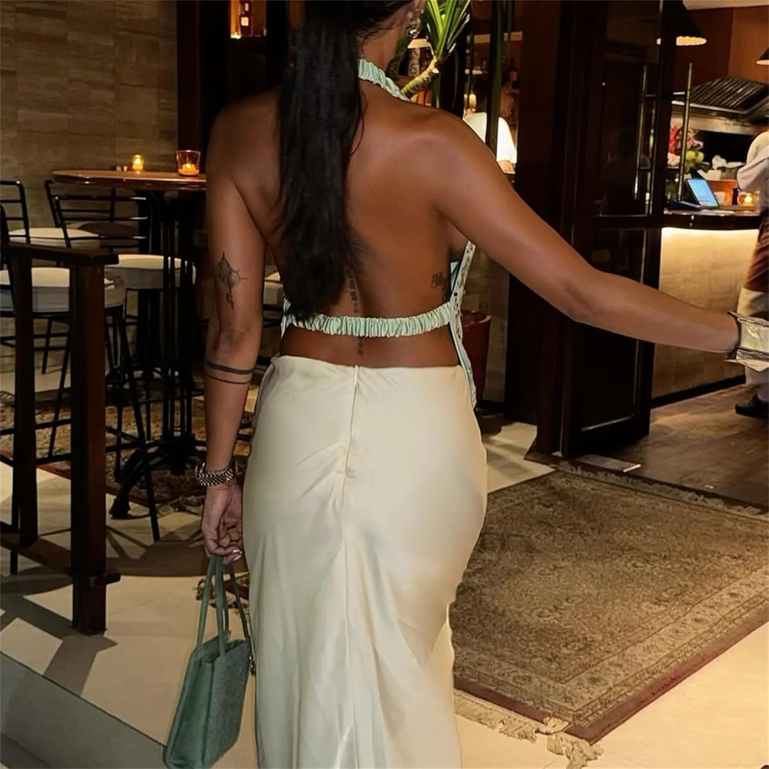Women Y2k Sparkly Floral Sequin Halter Cowl Neck Beaded Vest Sexy Glitter Rhinestone Backless Embellished Rave Camisole