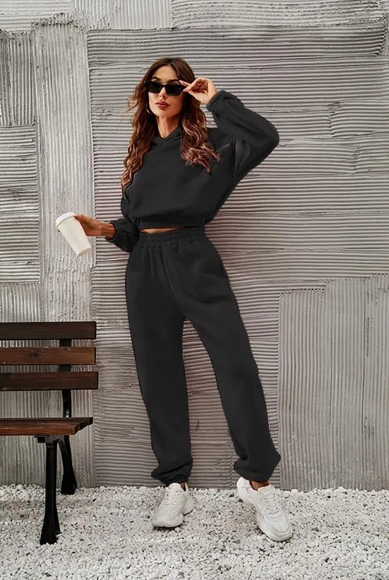 Womens 2 Piece Outfits Hoodie Sweatsuit Sets,Fall Oversized Sweatshirt Jogger Sweatpants Y2K Fashion Lounge Sets