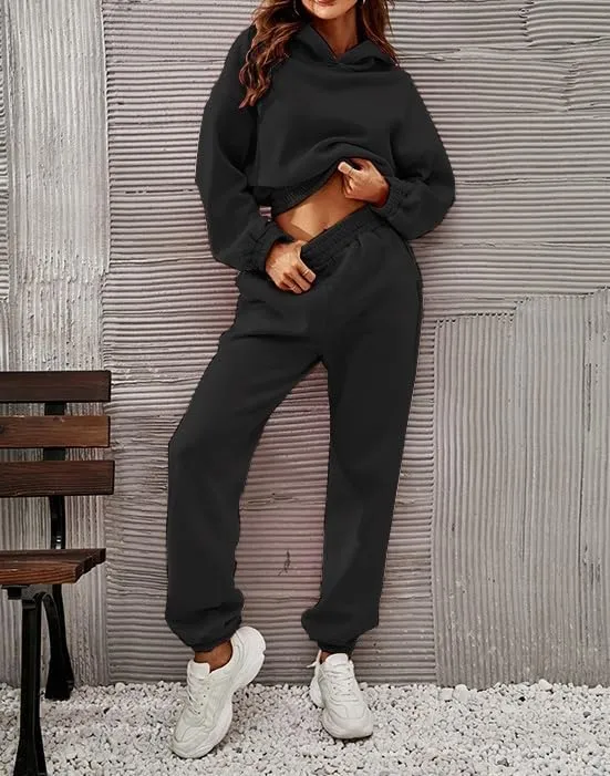 Womens 2 Piece Outfits Hoodie Sweatsuit Sets,Fall Oversized Sweatshirt Jogger Sweatpants Y2K Fashion Lounge Sets
