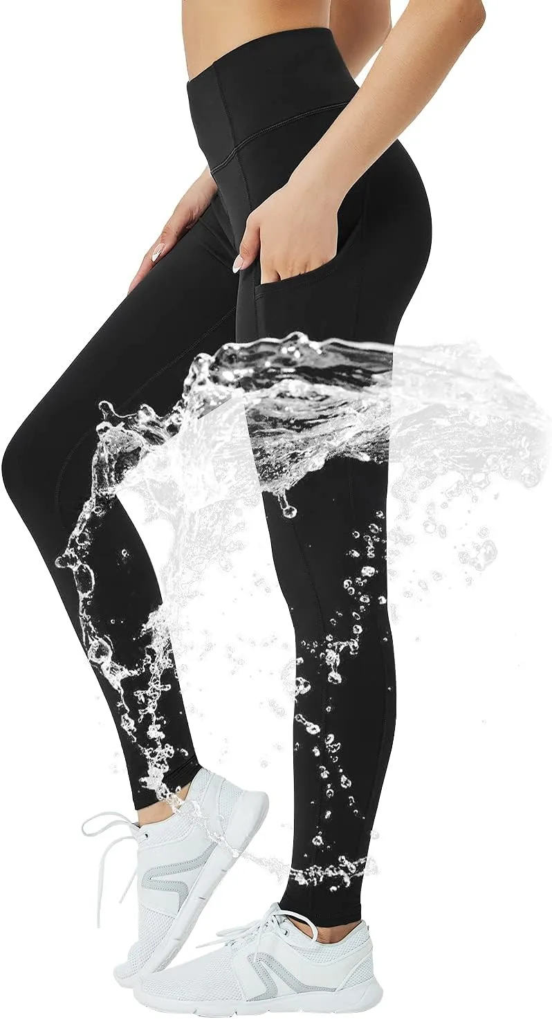 Women's Fleece Lined Leggings with Pocket Waterproof High Waisted Thermal Winter Yoga Pant for Women Workout