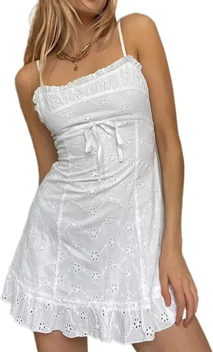 Women's Lace Mini Dress Floral Sleeveless Spaghetti Strap Tie Front Ruffle Hem Short Dresses Casual Streetwear