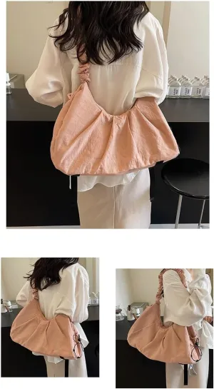 Women's Large Nylon Crescent Bag with Yoga Mat Carrier Half Moon Pastel Hobo Lightweight Bag