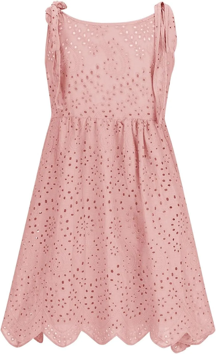 Womens Summer Casual Sleeveless V-Neck Tie Mini Dress Ruffle Pleated High Waist Tunic Dress Trendy Hollow Out Dress