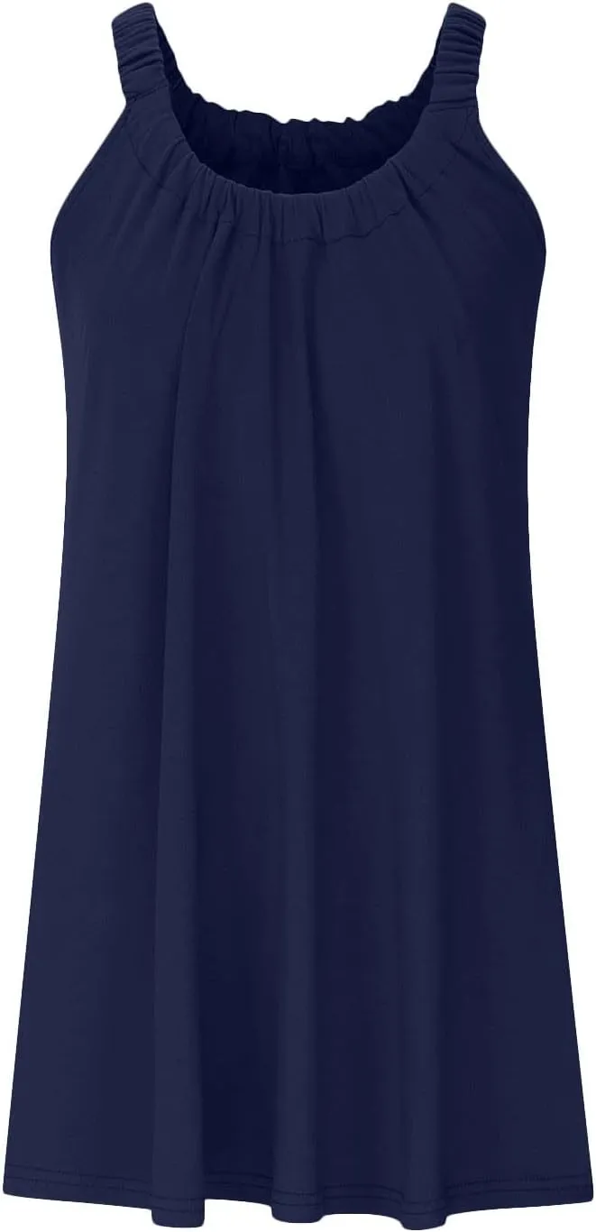 Womens Summer Dress Vacation 2024 Plus Size Solid Color Flowy Sun Dresses Casual Sleeveless Knee Length Dresses