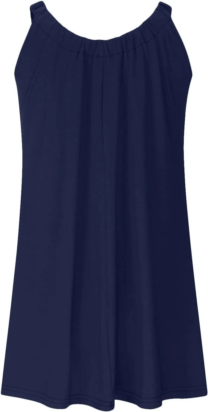 Womens Summer Dress Vacation 2024 Plus Size Solid Color Flowy Sun Dresses Casual Sleeveless Knee Length Dresses
