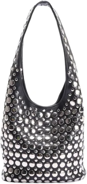 Y2k Purse Studded Purse Bucket Bags for Women Punk Purses for Women PU Leather Hobo Bag Trendy Shoulder Bag Underarm Bag
