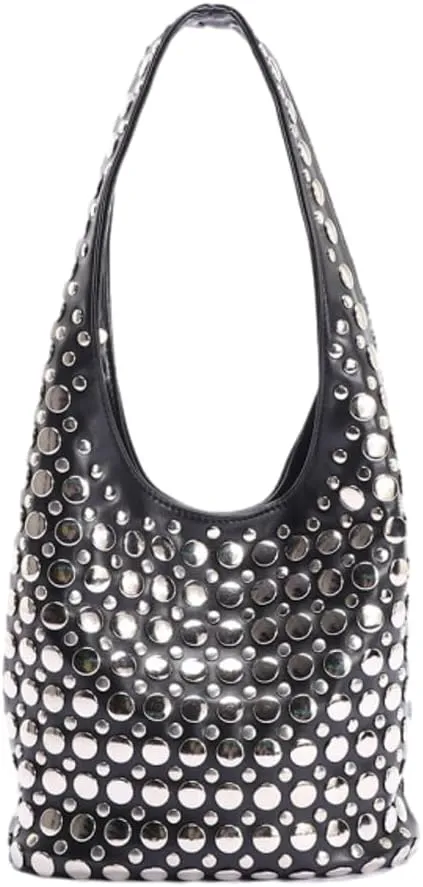 Y2k Purse Studded Purse Bucket Bags for Women Punk Purses for Women PU Leather Hobo Bag Trendy Shoulder Bag Underarm Bag