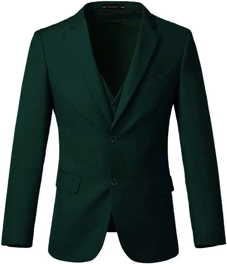 Yanlu Mens 3-Piece Suit Notched Lapel One Button Slim Fit Formal Jacket Vest Pants Set for Men Country Wedding Style