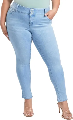 YMI Womens Wannabettabutt 3 Button Mid-Rise Skinny Jean Made with Recycled Fibers