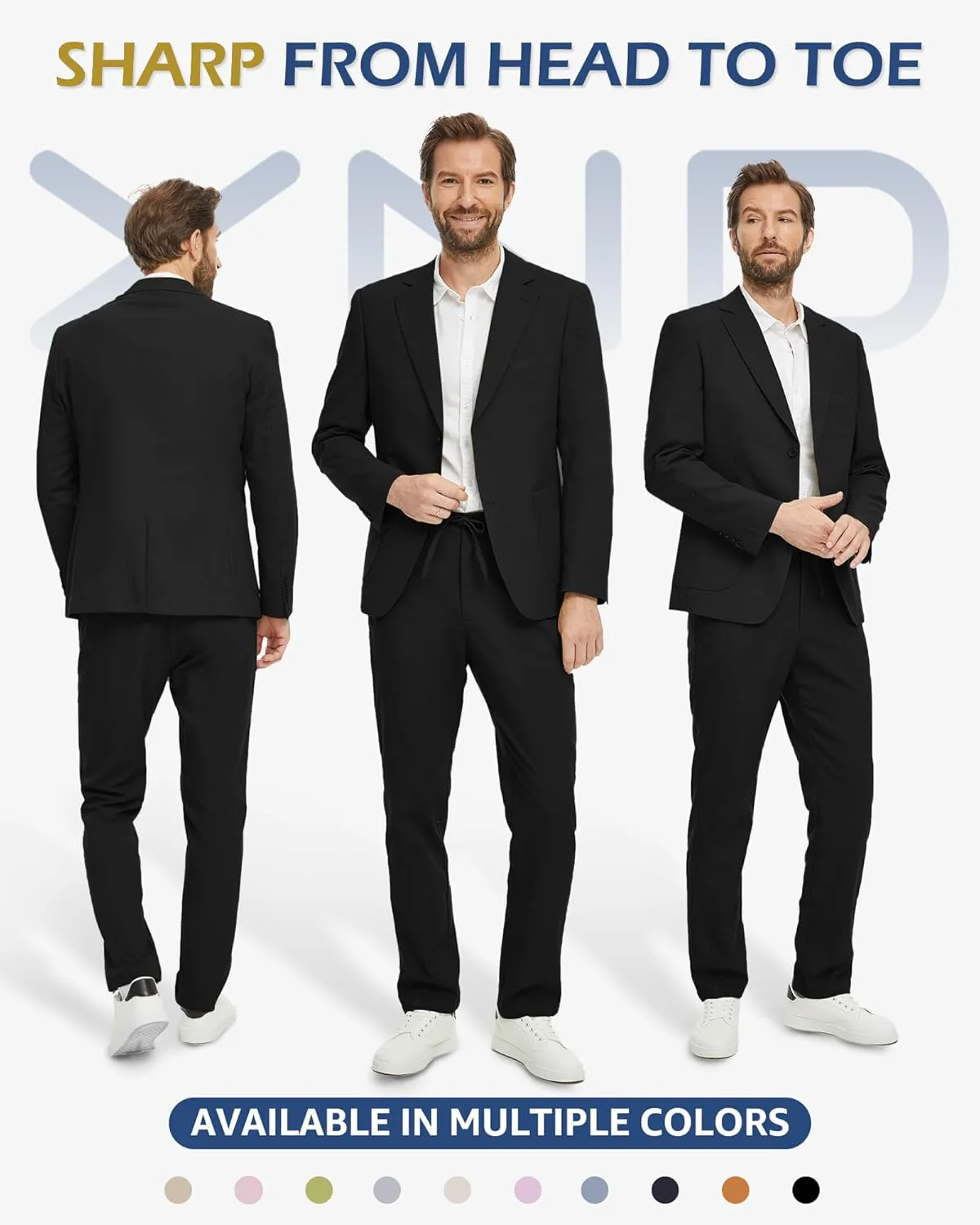 YND Men's 2 Pieces Linen Suit Regular Fit, Two Buttons Lightweight Jacket and Pants for Beach Wedding, Casual, or Summer Time