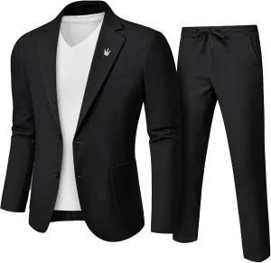 YND Men's 2 Pieces Linen Suit Regular Fit, Two Buttons Lightweight Jacket and Pants for Beach Wedding, Casual, or Summer Time