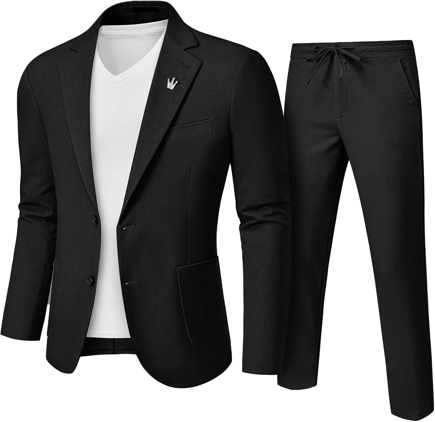 YND Men's 2 Pieces Linen Suit Regular Fit, Two Buttons Lightweight Jacket and Pants for Beach Wedding, Casual, or Summer Time