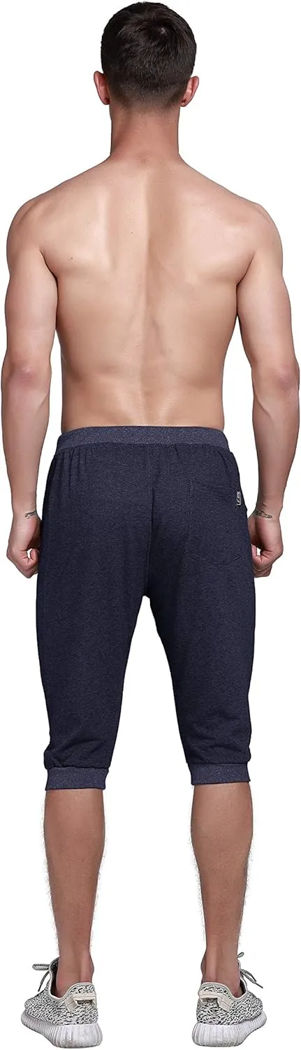 YSENTO Men's Cotton Casual 3/4 Jogger Running Capri Pants Below Knee Gym Workout Shorts Zipper Pockets