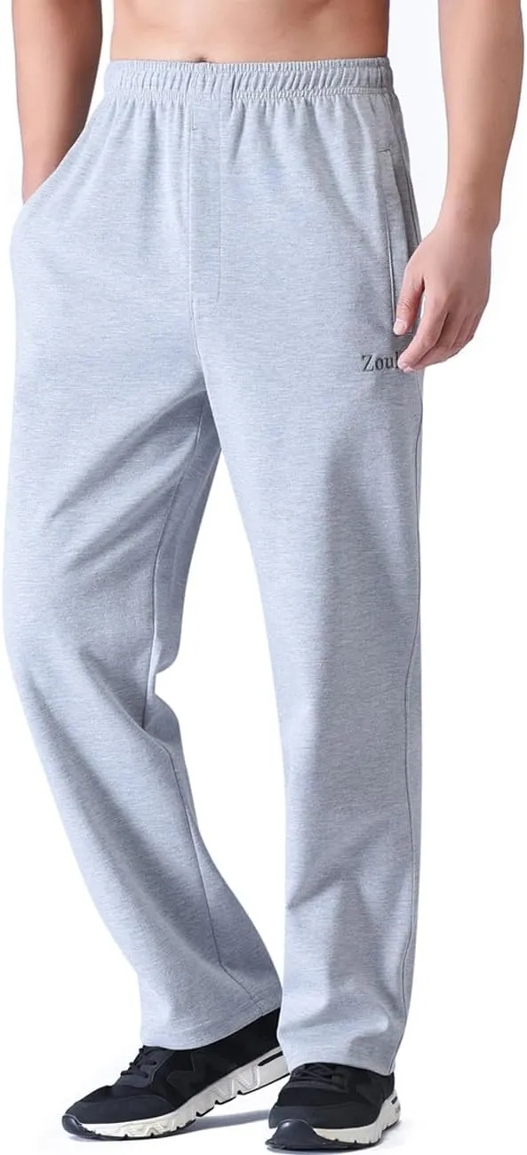 Zoulee Men's Casual Cotton Jogger Sweatpants Zipper Front Pants